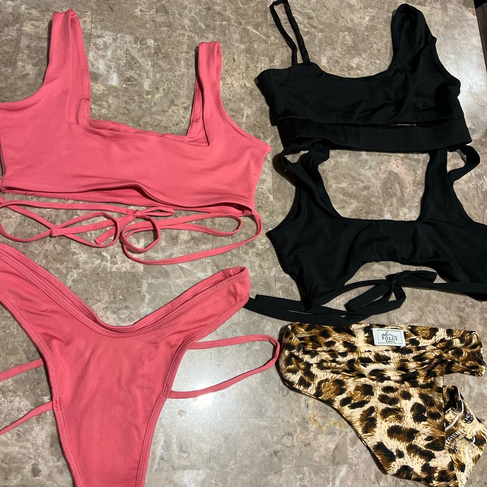 Oh Polly Pink and Black Bikini Set Swimwear